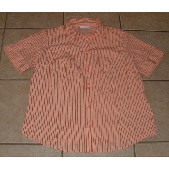 Peach & Black Striped Plus Sz 18/20 Casual or Dress Button Up Shirt DRESSBARN - Picture 1 of 2